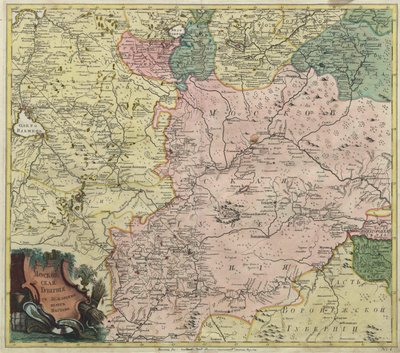 Moskovan kuvernöörin ja lähimpien maakuntien osien kartta - Nimetön mestari - 1745 - Kuparikaiverrus, akvarelli - Tiedeakatemia, Pietari tekijältä Unknown artist