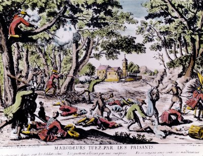 Talonpoikien ampumat ryöstäjät. 1700-luvun vedos Paris, B.N. tekijältä Unknown artist