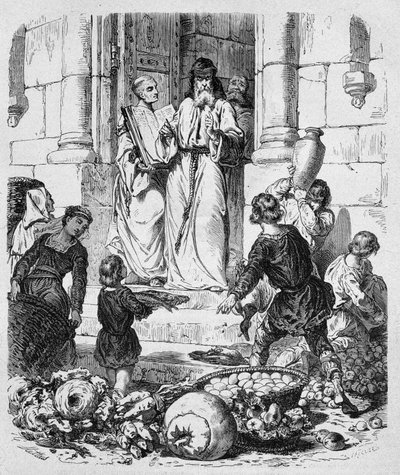 Munkit keräävät kymmenyksiä ihmisistä - teoksessa "Histoire des Popes", kirjoittanut Maurice Lachatre tekijältä Unknown artist