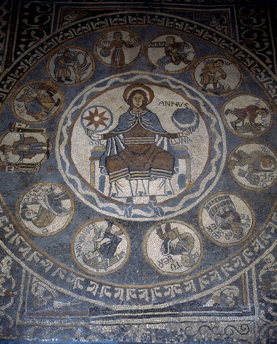 Mosaiikkilattia, joka kuvaa vuoden kuukausia tekijältä Unknown artist
