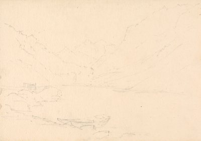 Vuoristoinen maisema ja järvi tekijältä Unknown artist