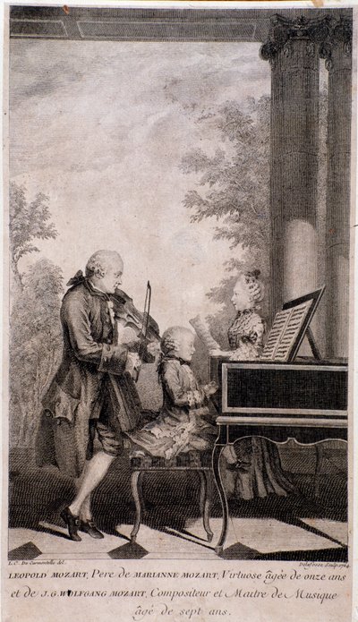 Mozartin perhe kiertueella (kaiverrus, vuoden 1777 jälkeen) tekijältä Unknown artist
