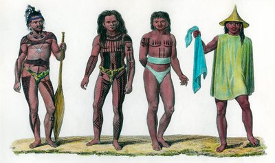 Uros Penelopen ja Aouarin luonnolliset saaret, Oseanian mantereen väestö. 1700-luvun kaiverrus. Yksityinen kokoelma. tekijältä Unknown artist