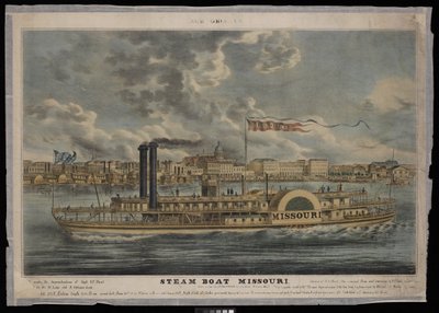 New Orleans. Höyrylaiva Missouri (litografia, värillinen) tekijältä Unknown artist