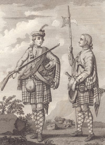Upseeri (vasemmalla) ja kersantti 42. Highlandersista – Black Watchista – n. 1750 (kaiverrus) tekijältä Unknown artist