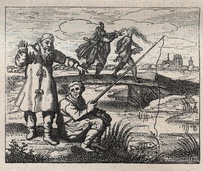 Vanhat sananlaskut: tilaisuus on kalju takaapäin - kaiverrus 1700-luvulta tekijältä Unknown artist