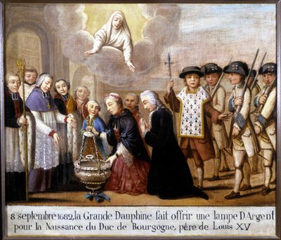 8. syyskuuta 1682 suuri delfiini tarjosi hopealampun Burgundin herttuan (Louis de France) syntymän kunniaksi. tekijältä Unknown artist