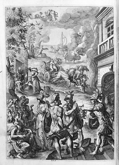 Ovidius (Ovidius) - kuvitus kirjalle 15 - (P. Ovidius Nasonis Metamorphose libri XV um noctis THE. Farnaby.) muistiinpano Thomas Farnaby (Farnaby) (1575-1647) tekijältä Unknown artist