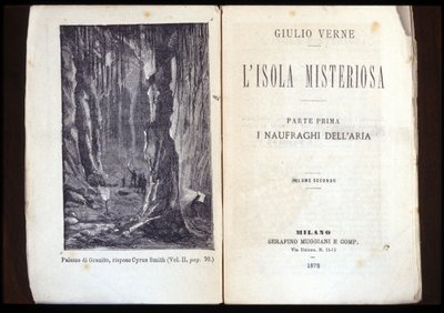 Sivu Jules Vernen "The Mysterious Island" italialaisesta painoksesta. 1878. Milano. tekijältä Unknown artist