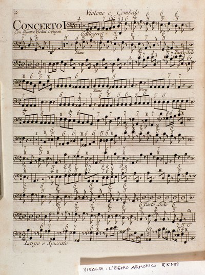 Antonio Vivaldin kappaleen The Harmonic Star, op 3 (Harmoninen inspiraatio) nuotiosivu tekijältä Unknown artist
