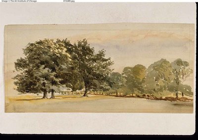 Panoraama metsäisestä metsiköstä (etusivu); maisema, jossa oikealla metsä (kääntöpuoli). tekijältä Unknown artist