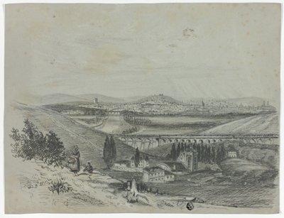 Panoraamanäkymä rautatiesillasta ja kaupungista tekijältä Unknown artist