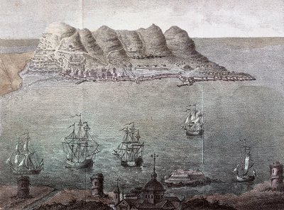 Panoraamanäkymä Gibraltarille ja Detroitille. 1800-luvun Madrid, kansalliskirjasto tekijältä Unknown artist