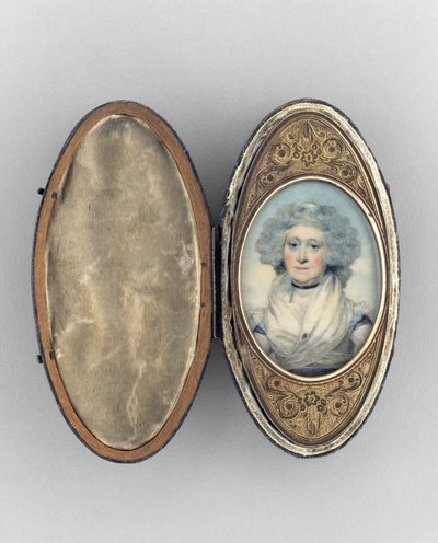 Patch Box, jossa naisen muotokuva, n. 1780 (akvarelli norsunluu, kullattu kupari ja lasi) tekijältä Unknown artist
