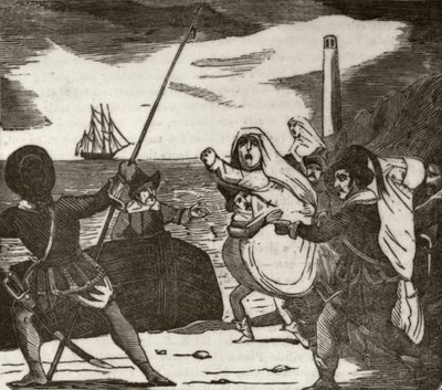 "Pierre ja hänen työtoverinsa kuljettamassa nunnia luostarista", n. 1836 tekijältä Unknown artist