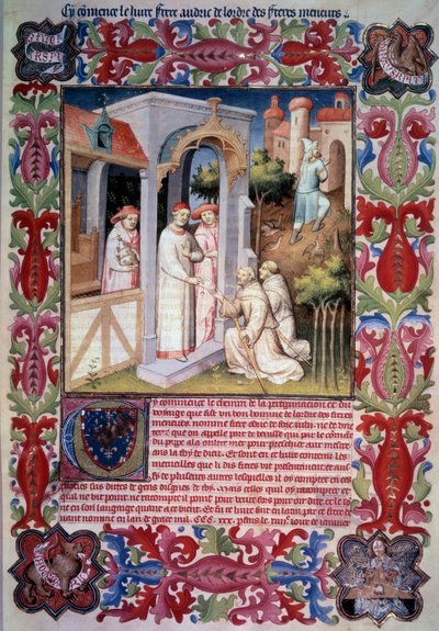 Paavi Johannes XXII uskoo Pordenonen Odoricin (fransiskaanisen) tehtävän evankelioida Overseas Sea. Miehet johtavat peltopyyjä Trabzoniin. Jean Without Fearsin aseet ja tunnus. Jean de Berryn aseet. Miniatyyri "" Itinerariumissa. Ihmeiden kirja", tekijältä Unknown artist