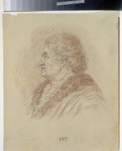 Tauris-prinssin, kenraalimarsalkka ja valtiomies Grigori Aleksandrovich Potjomkin (Potjomkin) (1739-1791) muotokuva. (Tauriksen prinssin, kenraalin kenraalin, valtiomies G. A. Potyomkinin muotokuva). Anonyymi piirustus, lyijykynä, sanguine paperille. art r tekijältä Unknown artist