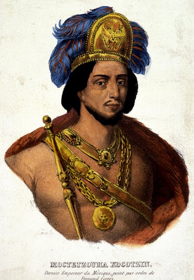 Muotokuva Meksikon viimeisen keisarin Moctezuman (tai Montezuman) rintakuvassa - sairas. 1800-luvulla eKr. doc. 16. vuosisata. tekijältä Unknown artist
