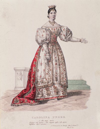 Caroline Ungherin (Unger) muotokuva esiintymässä I Normanni a Parigissa (kaiverrus) tekijältä Unknown artist