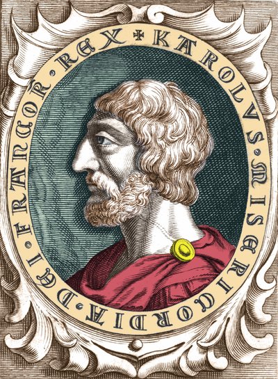 Kaarle Suuren tai Kaarle I Suuren (742 - 814) frangin kuninkaan muotokuva. tekijältä Unknown artist
