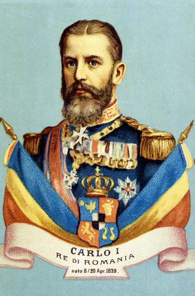 Kaarle I:n (Carol I) (1839-1914), Romanian kuninkaan muotokuva. 1800-luvun kromolitografia tekijältä Unknown artist