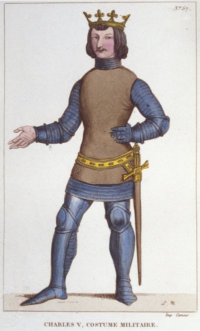Kaarle V Viisaan muotokuva sotilasasussa (1338 - 1380).kaiverrus vuodelta 1830 tekijältä Unknown artist