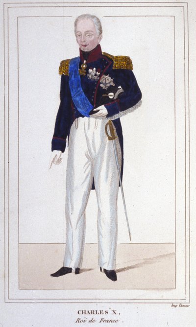 Kaarle X:n, Ranskan kuninkaan (1757 - 1836) muotokuva, kaiverrus vuodelta 1830 tekijältä Unknown artist