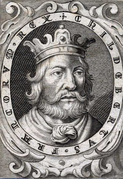 Childebert I:n muotokuva (v. 495-558) Pariisin kuninkaan kaiverrus 1700-luvulta tekijältä Unknown artist