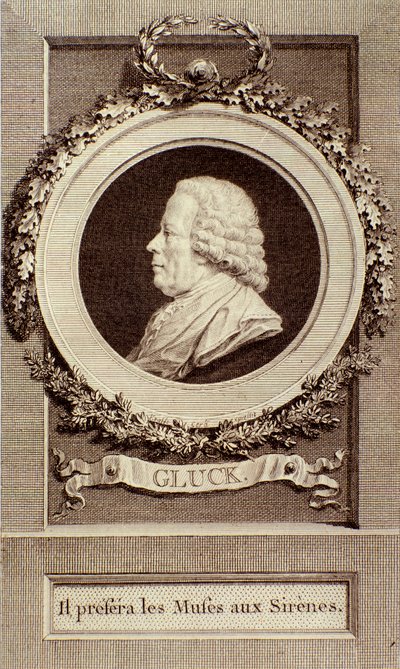 Muotokuva Christoph Gluckista (1714-1787) saksalaisesta säveltäjästä Kaiverrus. 1700-luvulla. Bologna, civico museo musico tekijältä Unknown artist