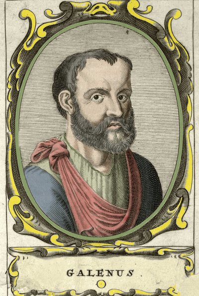 Muotokuva Claude Galienista (Claudio Galeno tai Claudius Galenus tai Galen, v. 131 - v. 201), kreikkalainen lääkäri. 1700-luvun kaiverrus. tekijältä Unknown artist