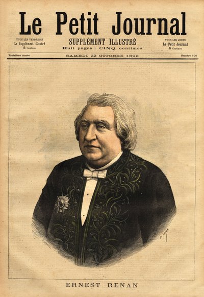 Muotokuva Ernest Renanista (1823-1892), kirjailijasta, filologista, filosofista ja historioitsijasta. Suosittu kirjailija "Jeesuksen elämä", joka sisältää tämän kiistan Jeesuksen elämäkerrasta, joka on muuttunut tavalliseksi ihmiseksi ja että Raamattua on  tekijältä Unknown artist