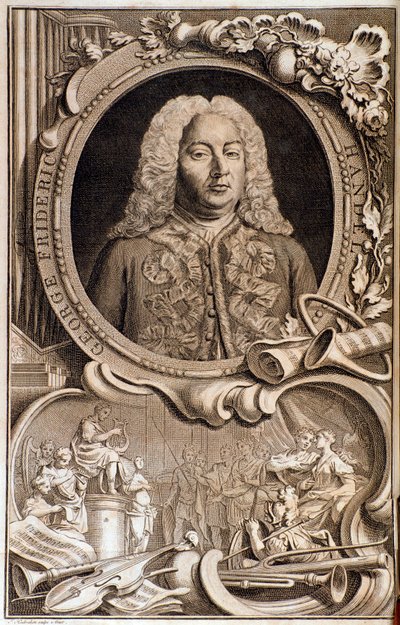 Georg Friedrich Händelin (ou Handel) muotokuva (1685-1759) "" Aleksanterin juhlan""" 1700-luku. Bologna, civico museo bibliografico tekijältä Unknown artist