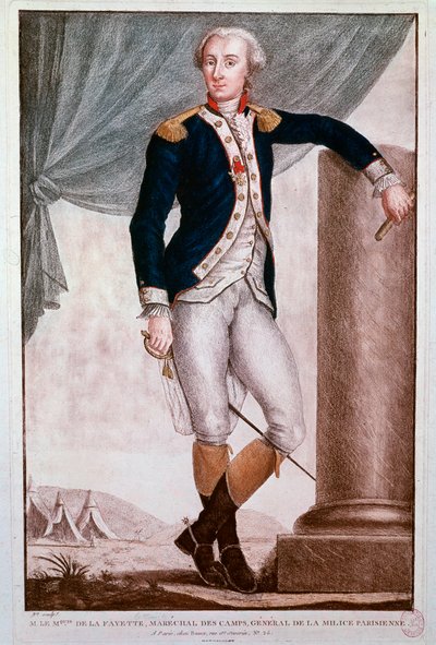 Gilbert du Motierin muotokuva, markiisi de Lafayette (kaiverrus tekijältä Unknown artist