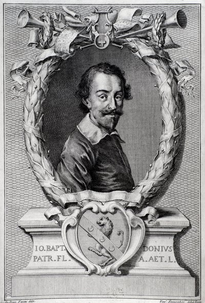 Giovanni Battista Donin (1596-1647) muotokuva italialainen musiikkitieteilijä Kaiverrus "Lyra Barberinin" etukappaleesta" tekijältä Unknown artist