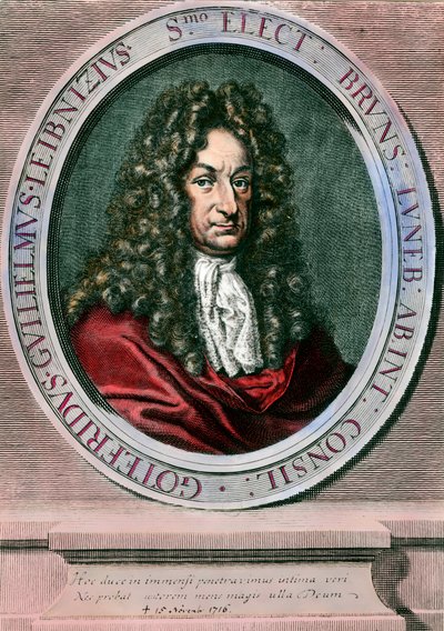 Muotokuva Gottfried Wilhelm Leibnizistä (1646-1716), saksalainen filosofi ja matemaatikko. Kaiverrus 1700-luvulta. Yksityinen kokoelma tekijältä Unknown artist