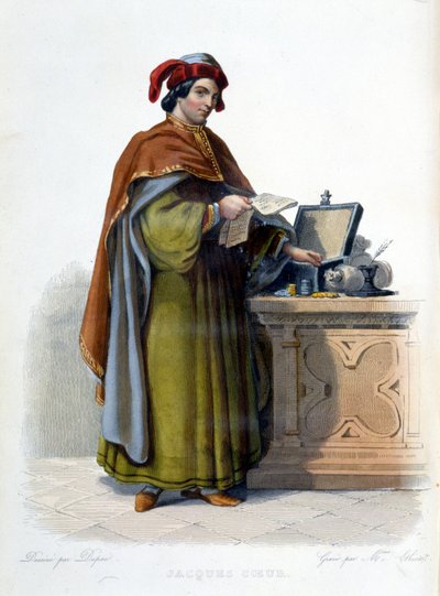 Jacques Coeurin, ranskalaisen liikemiehen (1395 - 1456) muotokuva - elokuvassa "" Le Plutarque Français", toim. Mennechet tekijältä Unknown artist