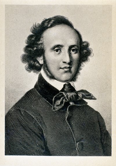 Jakob Ludwig Felix Mendelssohn Bartholdyn (1809-1847), saksalaisen kapellimestari ja säveltäjän muotokuva. 1800-luvun litografia Biblioteca del Conservatorio Giuseppe Verdi, Milano ©Luisa Ricciarini/Leemage tekijältä Unknown artist