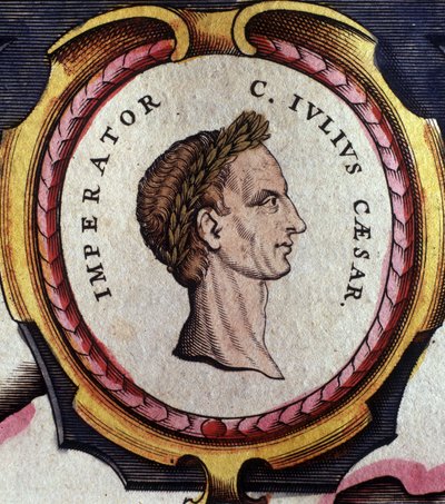 Julius Caesarin (101 - 44 eKr.), roomalaisen kenraalin ja poliitikon muotokuva. Kaiverrus 1700-luvun lopulta. . Milano. tekijältä Unknown artist