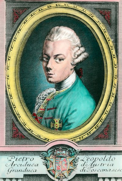 Muotokuva Itävallan Leopold II:sta, Toscanan suurherttuasta (1747-1792). Kaiverrus 1700-luvun yksityiskokoelmasta tekijältä Unknown artist