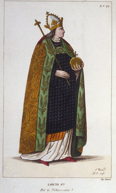 Ludvig I hurskaan eli Debonnairen (778 - 840), lännen keisarin muotokuva, kaiverrus vuodelta 1830 tekijältä Unknown artist