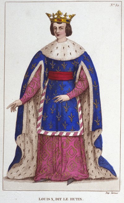 Muotokuva Louis X the Hutinista (1289 - 1316), Ranskan kuninkaan kaiverrus vuodelta 1830 tekijältä Unknown artist