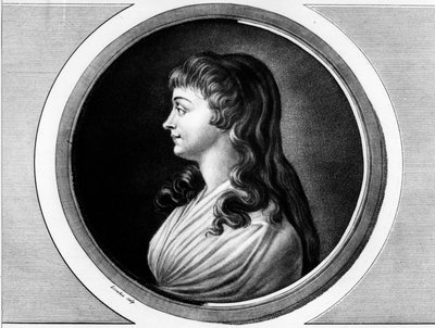 Roland de La Platieren vaimon Marie-Jeanne Phelipponin muotokuva "Madame Roland" (1754-1793). Kaiverrus "" Täydellinen kokoelma Ranskan vallankumouksen historiallisia maalauksia, kolme osaa.""" 1804. tekijältä Unknown artist