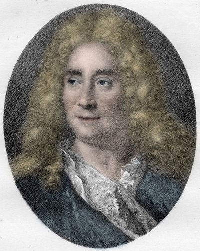 Muotokuva Michel Boyronista (Michel Baron), englantilainen näyttelijä ja näytelmäkirjailija (1653-1729) - kaiverrus tekijältä Unknown artist