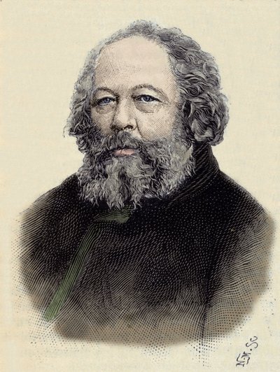 Muotokuva Mihail Aleksandrovich Bakuninista (Bakunin) (1814-1876), venäläisestä anarkistista. tekijältä Unknown artist