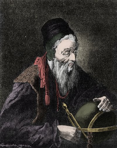 Nostradamuksen muotokuva, Michel de Notre Dame (1503-1566) ranskalainen astrologi ja lääkäri - Kaiverrus 1800-luvulta tekijältä Unknown artist