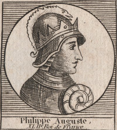 Muotokuva Philip II:sta Philippe Augustesta (1165-1223) - Philip Augustus II:sta (1165-1223) Ranskan kuninkaasta - kaiverrus Charles Constant Le Tellierin kirjoituksesta "Instruction sur l