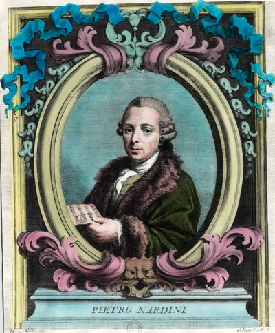 Pietro Nardinin (1722 - 1793), italialaisen viulistin ja säveltäjän muotokuva. Kaiverrus 1700-luvulta. Yksityinen kokoelma. tekijältä Unknown artist