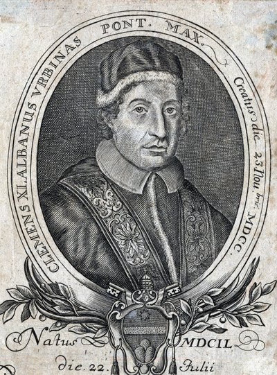 Paavi Klemens XI:n (Gianfrancesco Albani) (1649 - 1721), 241. paavin muotokuva. 1700-luvun kaiverrus tekijältä Unknown artist