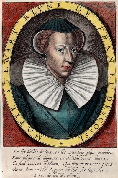 Muotokuva kuningatar Marie Stuartista (1542 - 1587), Ranskan ja Skotlannin kuningatar. Kaiverrus 1500-luvulta. Yksityinen kokoelma. tekijältä Unknown artist