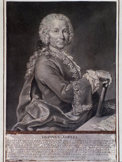 Ruotsalaisen säveltäjän ja viulisti Johan Joachim Agrellin muotokuva (kaiverrus tekijältä Unknown artist
